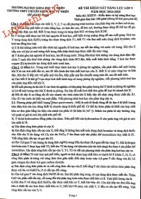 Đề thi Khảo sát năng lực lớp 9 môn KHTN ( Hóa Học)- THPT Chuyên KHTN năm học 2024-2025 (có đáp án)