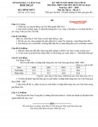 Đề thi tuyển sinh v&agrave;o lớp 10 Trường THPT CHUY&Ecirc;N Trần Hưng Đạo m&ocirc;n Địa L&iacute; tỉnh B&igrave;nh Thuận năm 2017