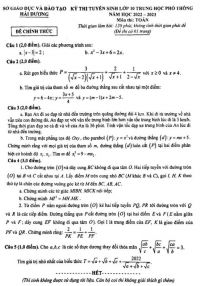 Đề thi tuyển sinh vào lớp 10 THPT môn Toán tỉnh Hải Dương năm 2022