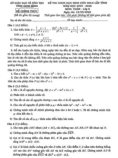 Đề chọn học sinh giỏi tỉnh To&aacute;n 8 năm 2025 &ndash; 2026 sở GD&amp;ĐT Ninh B&igrave;nh