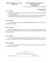 Đề thi chọn HSG m&ocirc;n Lịch Sử lớp 9 huyện Ph&ugrave; Ninh tỉnh Ph&uacute; Thọ năm 2015