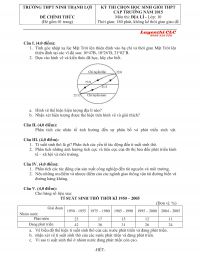 Đề  thi chọn HSG môn Địa Lí lớp 10 Trường THPT Ninh Thạnh Lợi, tỉnh Bạc Liêu năm 2015