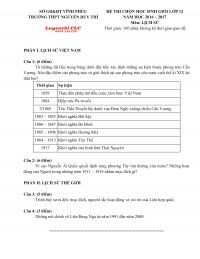 Đề thi chọn HSG m&ocirc;n Lịch Sử lớp 12 Trường THPT Nguyễn Duy Th&igrave; tỉnh Vĩnh Ph&uacute;c năm 2016