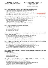 Đề khảo s&aacute;t chất lượng lần 1 m&ocirc;n Lịch Sử Trường THPT H&agrave;n Thuy&ecirc;n tỉnh Bắc Ninh năm 2019
