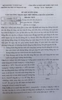 Đề thi tuyển sinh vào Trường THPT CHUYÊN môn Vật Lí Trường Đại học Sư phạm Hà Nội năm 2016