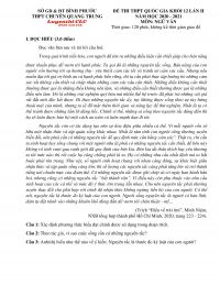 Đề thi THPT Quốc Gia m&ocirc;n Ngữ Văn khối 12 lần II Trường THPT CHUY&Ecirc;N Quang Trung, tỉnh B&igrave;nh Phước năm 2020