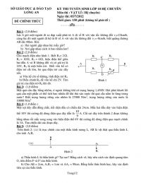 Đề thi tuyển sinh v&agrave;o lớp 10 THPT CHUY&Ecirc;N m&ocirc;n Vật L&iacute; tỉnh Long An năm 2012
