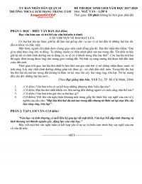 Đề thi HSG và đáp án môn Ngữ Văn lớp 8 Trường THCS Cách Mạng Tháng 8, Quận 10, TP. Hồ Chí Minh năm 2017