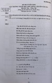Đề thi tuyển sinh vào Trường THPT CHUYÊN và đáp án môn Ngữ Văn năm 2011