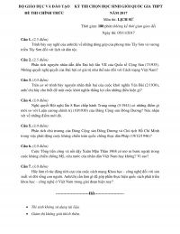 Đề thi chọn HSG THPT Quốc Gia m&ocirc;n Lịch Sử năm 2017