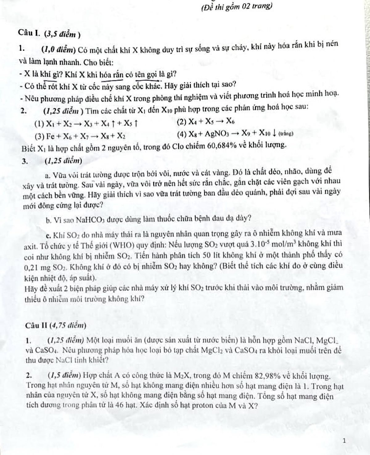 Đề thi HSG môn Hóa Học quận Nam Từ Liêm, Hà Nội năm 2023