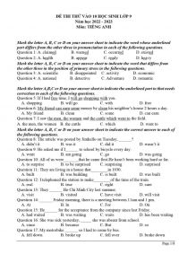 Đề thi thử vào lớp 10 và đáp án môn Tiếng Anh năm 2022