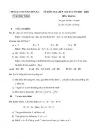 Đề kiểm tra giữa học k&igrave; I m&ocirc;n To&aacute;n lớp 8 Trường THCS Nam Từ Li&ecirc;m năm 2019