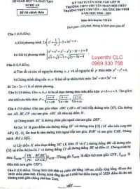 Đề thi tuyển sinh vào 10 môn Toán trường  THPT Phan Bội Châu Nghệ An năm 2020
