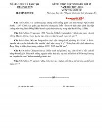 Đề thi chọn HSG lớp 12 m&ocirc;n Lịch Sử tỉnh Th&aacute;i Nguy&ecirc;n năm 2017