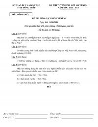 Đề  thi tuyển sinh v&agrave;o lớp 10 CHUY&Ecirc;N m&ocirc;n Lịch Sử tỉnh Đồng Th&aacute;p năm 2014