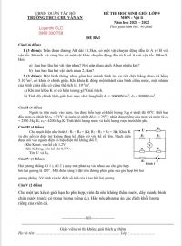 Đề thi HSG lớp 9 môn Vật Lí Trường THCS Chu Văn An, Hà Nội năm 2022