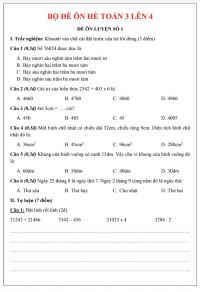 Đề cương ôn tập hè môn Toán lớp 3 lên lớp 4