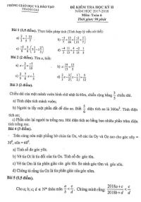 Đề kiểm tra học k&igrave; II m&ocirc;n To&aacute;n lớp 6 quận Thanh Oai, H&agrave; Nội năm 2017