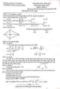 Đề kiểm tra học kì I môn Toán lớp 7 Trường THCS Lê Qúy Đôn năm 2016