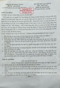 Đề thi thử v&agrave;o lớp 10 m&ocirc;n Ngữ Văn tại H&agrave; Nội năm 2018