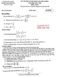 Đề thi tuyển sinh v&agrave;o lớp 10 THPT m&ocirc;n To&aacute;n Trường THPT Hồng H&agrave; năm 2019