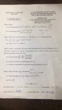 Đề thi chọn đội tuyển của tỉnh tham dự kì thi chọn HSG Quốc Gia môn Toán tỉnh Lạng Sơn năm 2020