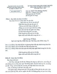 Đề thi tuyển sinh vào lớp 10 môn Ngữ Văn Trường THPT CHUYÊN Khoa học Xã hội và Nhân văn Hà Nội năm 2023