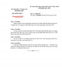 Đề thi chọn HSG lớp 9 v&ograve;ng tỉnh m&ocirc;n Lịch Sử tỉnh Bạc Li&ecirc;u năm 2011