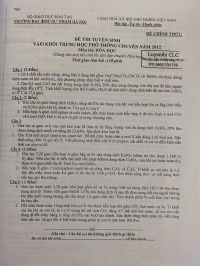 Đề thi tuyển sinh v&agrave;o khối THPT CHUY&Ecirc;N năm 2012 Trường Đại học Sư phạm H&agrave; Nội