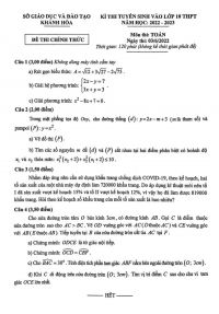 Đề thi tuyển sinh vào lớp 10 THPT môn Toán tỉnh Khánh Hòa năm 2022