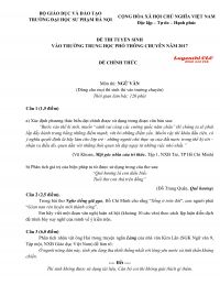 Đề thi tuyển sinh v&agrave;o trường THPT  CHUY&Ecirc;N m&ocirc;n Ngữ Văn Trường Đại học Sư phạm H&agrave; Nội năm 2017