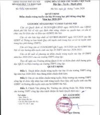Điểm chuẩn tuyển sinh vào lớp 10 THPT công lập năm 2020- 2021 của sở GD&amp;ĐT Hà Nội