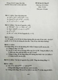 Đề thi học kì I lớp 6T môn Toán Trường THCS &amp; THPT Lương Thế Vinh, quận Cầu Giấy, Hà Nội năm 2019