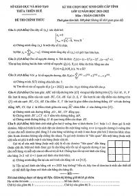 Đề thi chọn HSG m&ocirc;n To&aacute;n lớp 12 tại Thừa Thi&ecirc;n Huế năm 2021