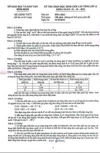 Đề thi chọn HSG môn Hóa Học lớp 12 tỉnh Bình Định năm 2023
