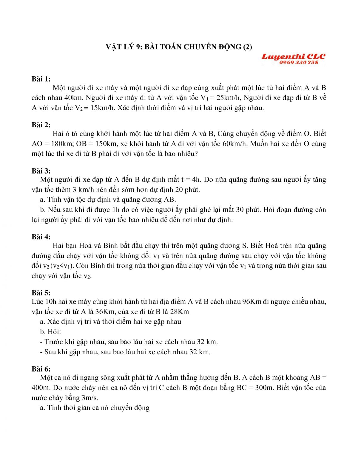 Vật Lý 9: Bài toán chuyển động (2)