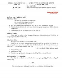 Đề thi thử tuyển sinh v&agrave;o lớp 10 THPT m&ocirc;n Ngữ Văn tỉnh Long An năm 2020